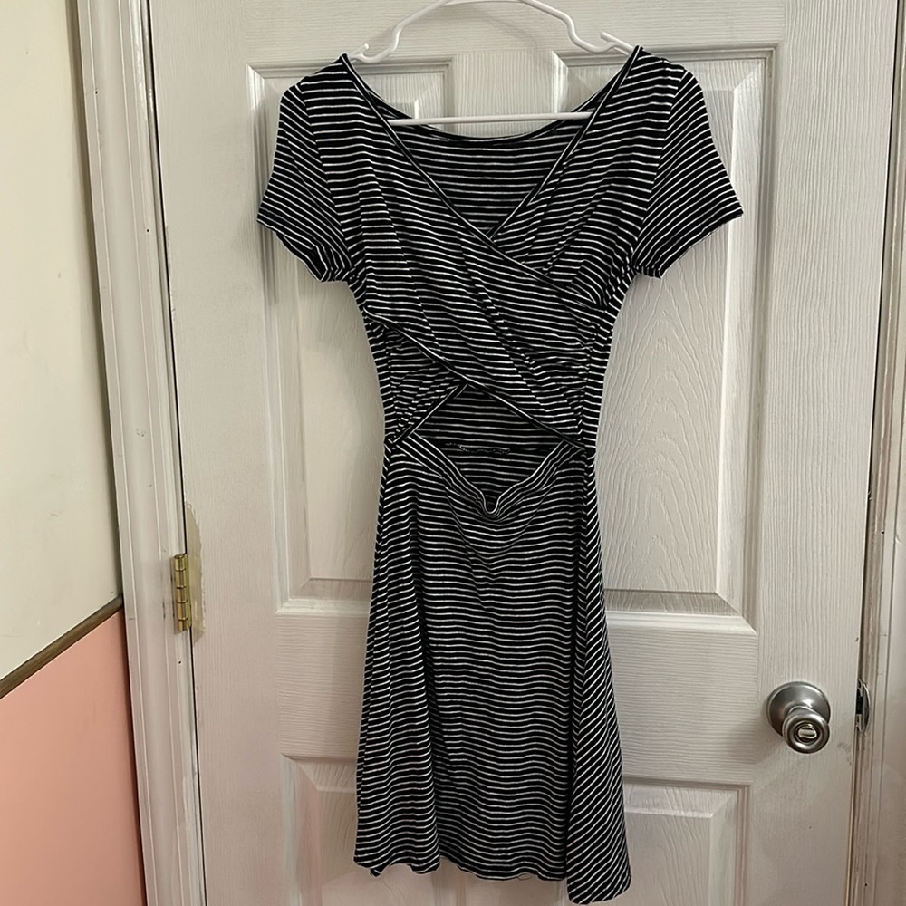 Petite Striped Criss-Cross Back GAP Casual Sun Dress Navy White